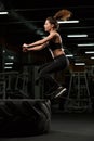 Beautiful strong sports lady make sport exercises Royalty Free Stock Photo