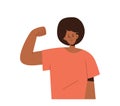 Beautiful strong young woman character showing biceps demonstrating feminism and independence