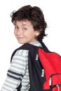 Beautiful student child with heavy backpack