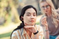 Beautiful student girl wearing cherries like earrings. Royalty Free Stock Photo