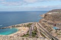 Beautiful stunning panoramic view of Puerto Rico. Playa de Amadores beach on Gran Canaria island in Spain Royalty Free Stock Photo