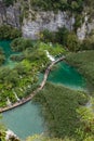 The beautiful and stunning Plitvice Lake National Park, Croatia, aerial shot of a broad walk with people Royalty Free Stock Photo