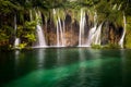 The beautiful and stunning Plitvice Lake National Park, Croatia, aerial shot of a broad walk with people Royalty Free Stock Photo