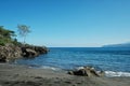 beautiful stunning tropical paradise shallow pacific ocean sea shore white sandy beach with rainforest jungle Royalty Free Stock Photo