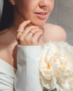 beautiful stunning woman with peonies flowers Royalty Free Stock Photo