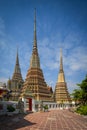 Beautiful stupas decorated with colorful mosaic big pagoda and Thai art architecture of Wat Pho temple in Bangkok, Thailand Royalty Free Stock Photo