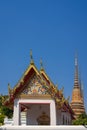 Beautiful stupas decorated with colorful mosaic big pagoda and Thai art architecture of Wat Pho temple in Bangkok, Thailand Royalty Free Stock Photo