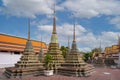 Beautiful stupas decorated with colorful mosaic big pagoda and Thai art architecture of Wat Pho temple in Bangkok, Thailand Royalty Free Stock Photo