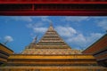 Beautiful stupas decorated with colorful mosaic big pagoda and Thai art architecture of Wat Pho temple in Bangkok, Thailand Royalty Free Stock Photo