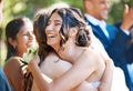 Beautiful stylish bride greeting and socialising with friends and family. Guests congratulating the bride on her wedding Royalty Free Stock Photo