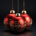 Beautiful stylish Christmas decoration, red balls with golden ornaments over dark background. Concept of merry holidays Royalty Free Stock Photo