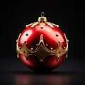 Beautiful stylish Christmas decoration, red balls with golden ornaments over dark background. Concept of merry holidays Royalty Free Stock Photo