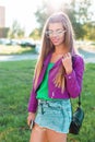 Beautiful stylish girl in a bright colorful fashionable clothes Royalty Free Stock Photo