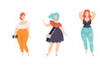 Beautiful Stylish Plump Women Set, Plus Size Overweight Girls in Fashion Clothes, Body Positive Concept Flat Vector
