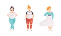 Beautiful Stylish Plump Women Set, Plus Size Overweight Girls in Fashion Clothes Flat Vector Illustration