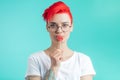 Beautiful stylish woman with makeup eating lollipop Royalty Free Stock Photo