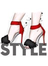 Beautiful stylish women`s shoes with fluffy fur. Trendy sandals with high heels. Fashion and style, clothing and accessories.