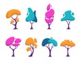 Beautiful stylized colorful trees set.