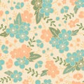 Beautiful stylized decorative pattern featuring hand-drawn blooming spring botanical garden elements. Royalty Free Stock Photo