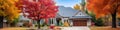 Beautiful Suburban Home residential neighborhood Autumn Season Day Blue Sky Royalty Free Stock Photo