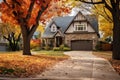 Beautiful Suburban Home residential neighborhood Autumn Season Day Blue Sky Royalty Free Stock Photo