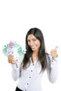 Beautiful success businesswoman holding Euro notes Royalty Free Stock Photo