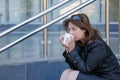 Beautiful successful businesswoman having a coffebreak Royalty Free Stock Photo