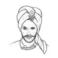 Beautiful sultan in a turban with patterns. Vector illustration. Oriental man. Fashion & Style.