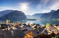 Beautiful summer Alpine Hallstatt Town and lake Hallstatter See view Austria