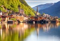 Beautiful summer Alpine Hallstatt Town and lake Hallstatter See view Austria Royalty Free Stock Photo