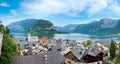 Beautiful summer Alpine Hallstatt Town and lake Hallstatter See view (Austria)