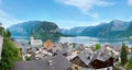 Beautiful summer Alpine Hallstatt Town and lake Hallstatter See view Austria, view from underground tunnel parking Royalty Free Stock Photo