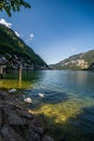 July, 2019 - Hallstatt, Austria. Beautiful summer Alpine Hallstatt Town and mountain lake Hallstatter See view. Beautiful natural Royalty Free Stock Photo