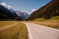 Beautiful summer alpine landscape. Logar valley or Logarska dolina, Kamnik Savinja Alps, Slovenia, Europe. Royalty Free Stock Photo