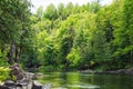 Beautiful summer or autumn view with stones, threes and river in National Park Rawdon, Quebec, Canada. Tourist resort with Dorwin