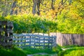 wooden fence, summer countryside background Royalty Free Stock Photo