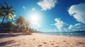 Beautiful Summer Beach with Blue Sky, White Sand, and Palm Trees - Tropical Paradise Royalty Free Stock Photo