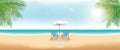 Beautiful summer beach, vector panoramic banner