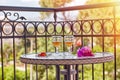 Beautiful summer cocktails and pink flowers of bougainvillea in front of Turkey flag and mountains. Travel Turkey