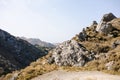 Beautiful summer day near the mountains at the Kourtaliotiko Gorge in Crete, Greece under a blue sky