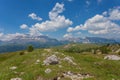 Beautiful summer dolomite panorama of Sella Massif and Puez Odle natural Park