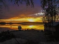 Beautiful summer evening, sunset all the lake in gold. Royalty Free Stock Photo