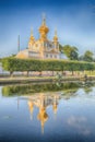 Summer evening view of the upper Peterhof Park, located in Saint Petersburg Royalty Free Stock Photo