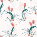 Beautiful summer freshy Trendy Wild blooming flower orange tulip and alstroemeria seamless pattern Royalty Free Stock Photo