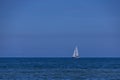 Summer landscape from the Baltic Sea with blue water and sky and a white sailboat Royalty Free Stock Photo