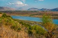 Beautiful summer landscape with blue river and valley in Albanian mountains Royalty Free Stock Photo