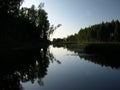 Beautiful summer landscape with calm lake, reflections of different trees,