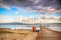 Beautiful summer landscape with cloudy sky and natural lake in Poland. HDR image Royalty Free Stock Photo