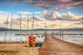 Beautiful summer landscape with cloudy sky and natural lake in Poland. HDR image Royalty Free Stock Photo