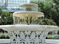 Beautiful summer landscape with  white stone fountain in the park of Moscow Royalty Free Stock Photo